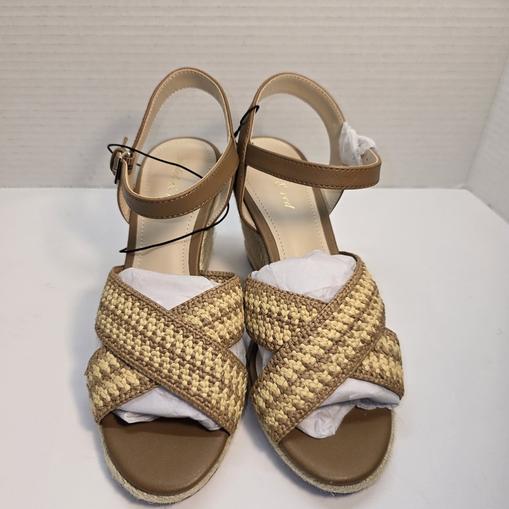 Violet‎ & Red Mackenzie Espadrille Wedge Sandals Tan Woven Ankle Strap 6.5M